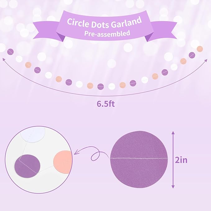 Purple Pink Birthday Party Decorations Set With Happy Birthday Banner, Tissue Paper Pompoms, Tassel Garland, and Circle Dots Garland for Women Girls