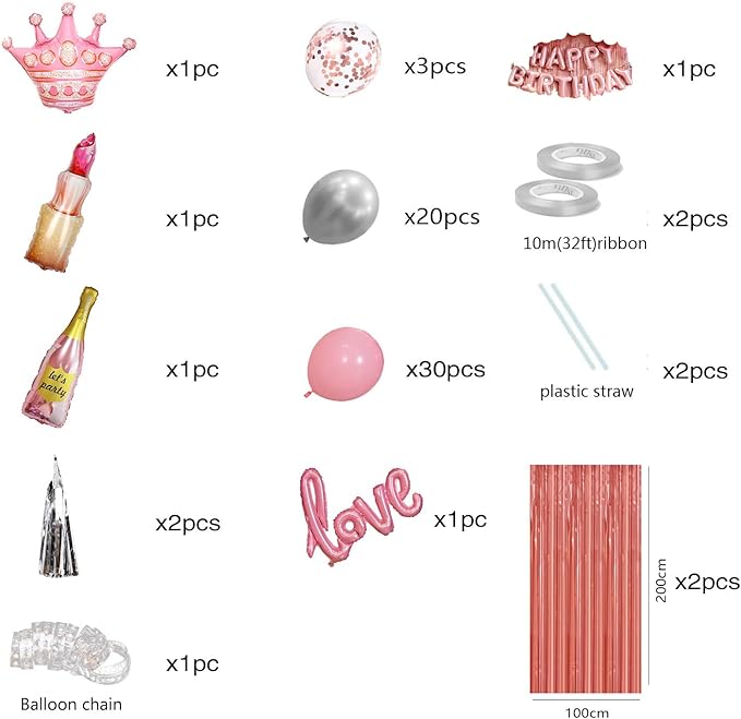 pink birthday decorations for women ，happy birthday party decorations for girls，pink Fringe Curtain，happy birthday banner，happy birthday balloons，happy birthday balloon letters