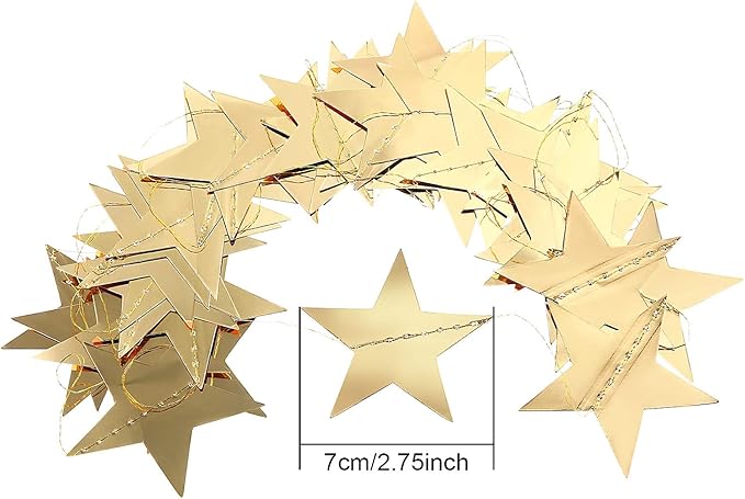 Glitter Star Garland Banner Decor, 130 Feet Star Hanging Bunting Banner Bright Backdrop for 2025 Graduation Prom Wedding Birthday Christmas Party Supplies(Gold)