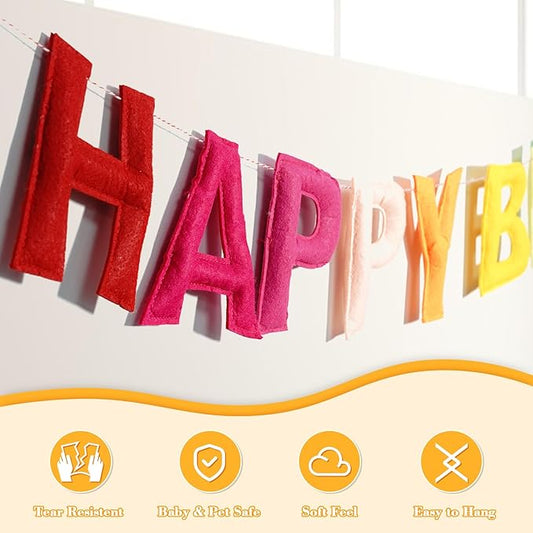 4PCS Pre-Strung Happy Birthday Banner - Felt Happy Birthday Garland, Ball Garland, Felt Pennant Flag, Colorful Thread Tassel Rainbow Party Decorations for Women Men Kids