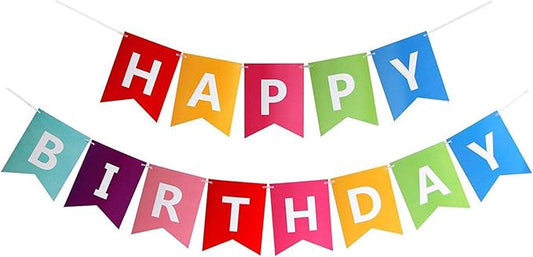 Colorful Happy Birthday Banner – 13-Letter Paper Pennant Flag Garland for Party Decorations, 6-Inch Letter Cards