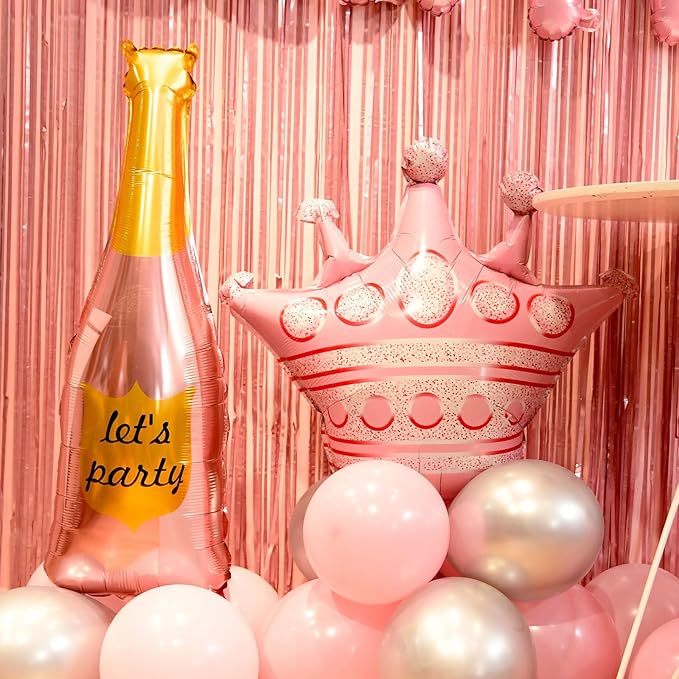 pink birthday decorations for women ，happy birthday party decorations for girls，pink Fringe Curtain，happy birthday banner，happy birthday balloons，happy birthday balloon letters
