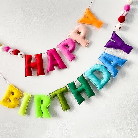 Pre-Strung Happy Birthday Banner - Handmade Wool Felt Ball Garland, Rainbow Party Decorations, Reusable Happy Birthday Garland, Personalized Holiday Sign for Kids Room Decor, Party Decor, Photo Prop